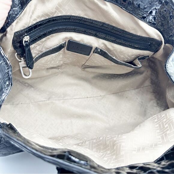 COLE HAAN XL Black Reptile Embossed Patent Leather Tote Bag - Picture 14 of 16